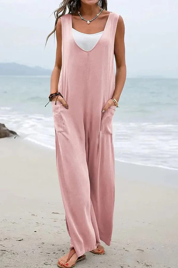 RomiLdi™ | V-Ausschnitt ärmellose Jumpsuits mit weitem Bein